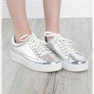 Free People Silver Letterman Sneakers NEW
